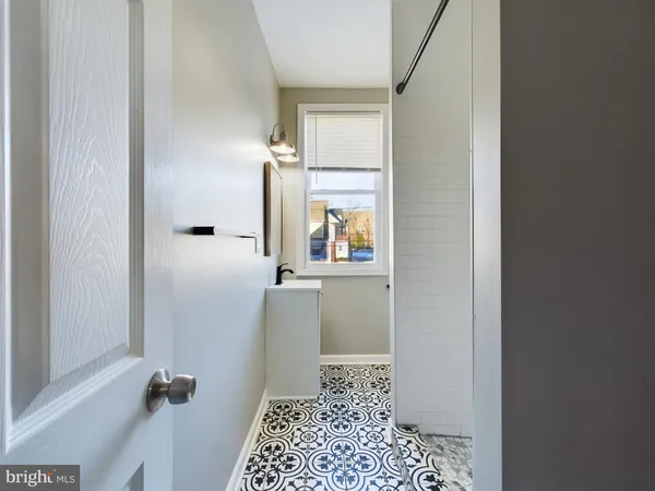 a bathroom with a window