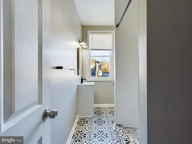 a bathroom with a window