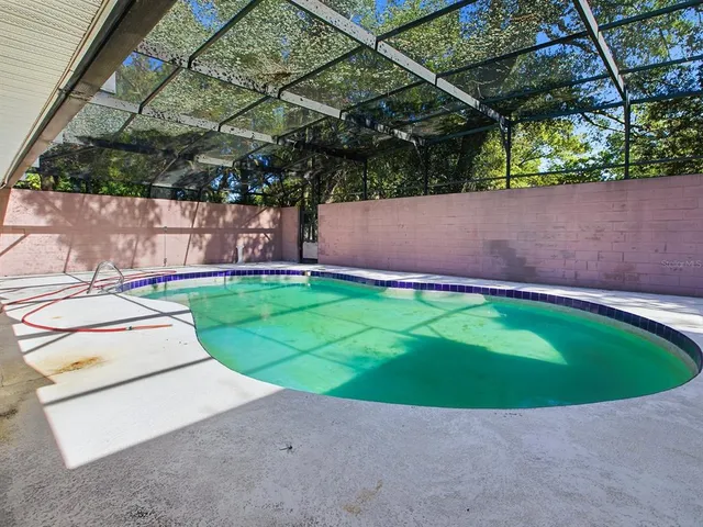 a view of a backyard with a small cabin