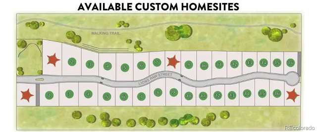 a front view of a building with large trees