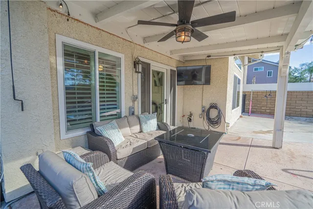 an aerial view of a fireplace with wooden stairs
