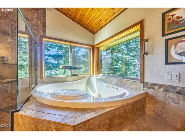 a view of a bathtub in a room