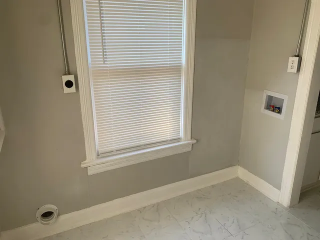 a view of a small space with a window