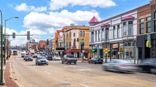 a front view of a building with street