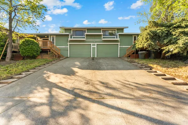 a view of a backyard with plants and a barbeque