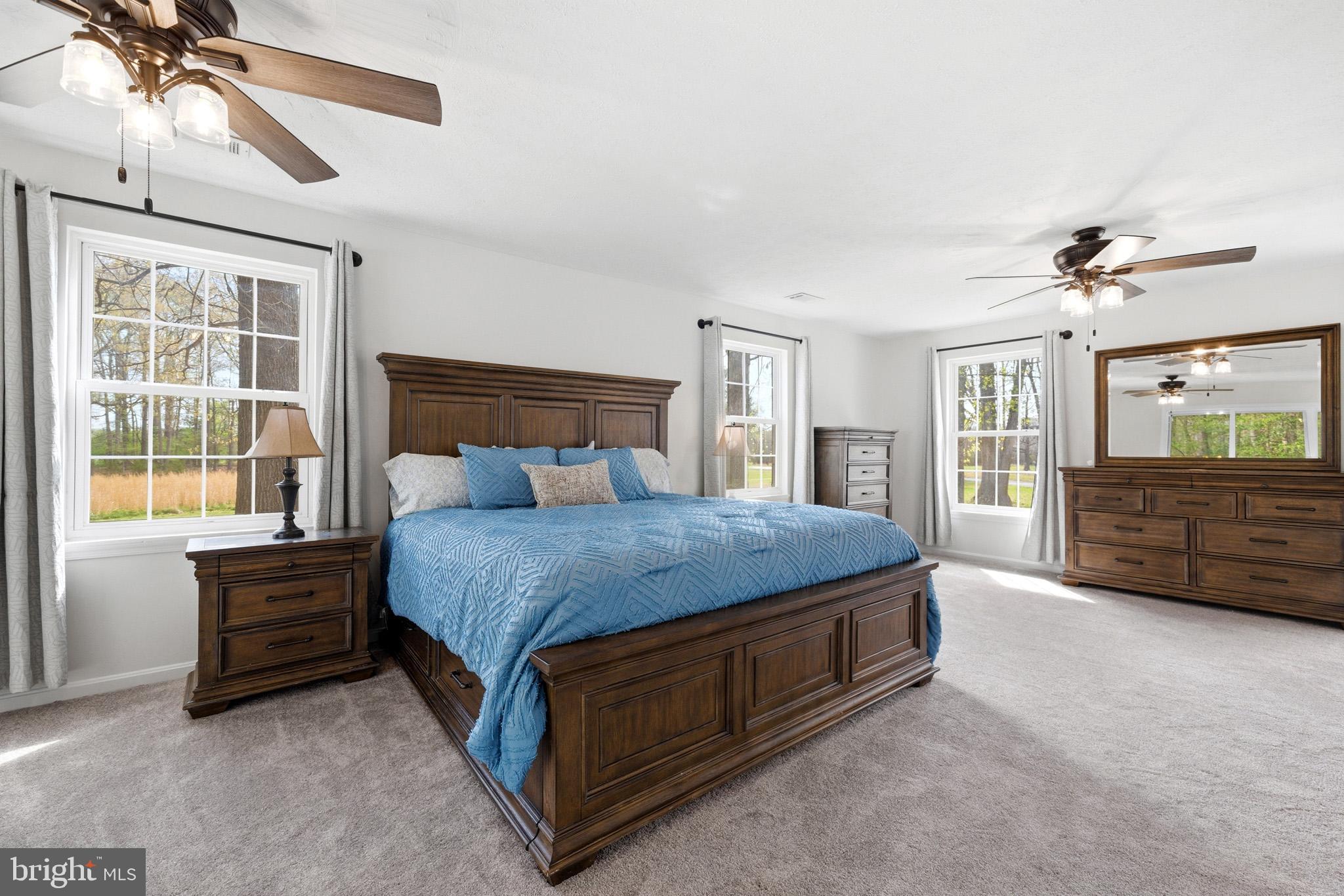 7219 Carrico Mill Road Hughesville, MD 20637 - Photo 19 of 41 a spacious bedroom with a bed a dresser and chandelier