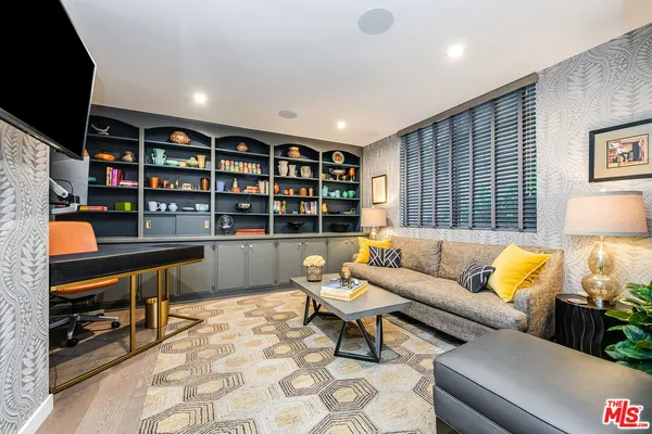 a view of a garage with furniture