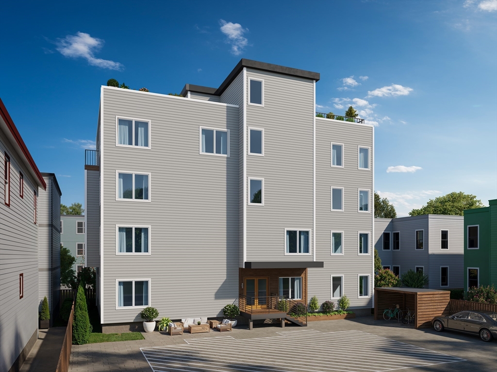 a front view of a building with street view