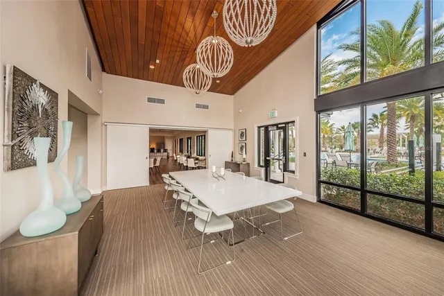 a view of a swimming pool with a garden