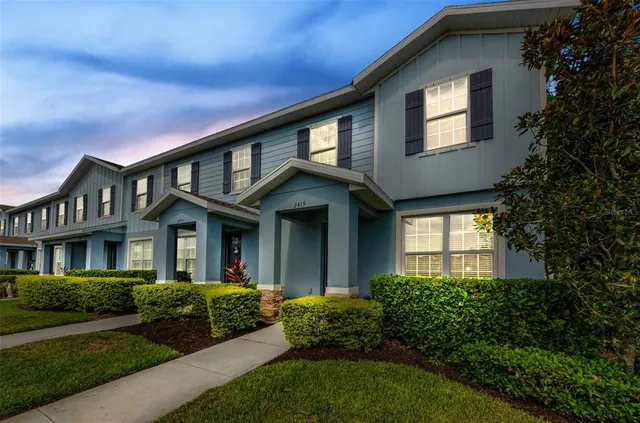 a view of a garden with a tree