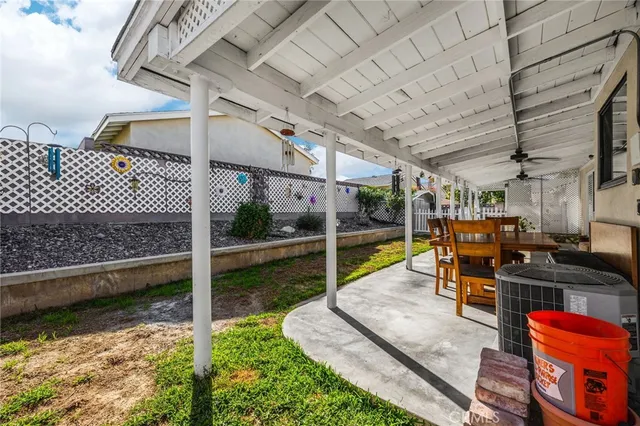 a view of a porch with furniture