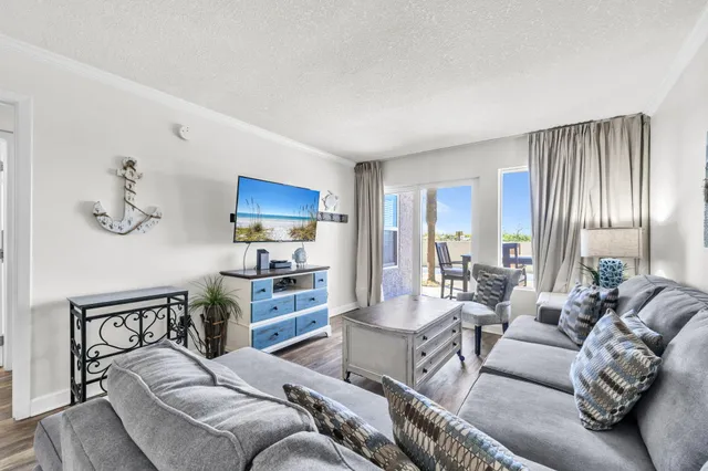 a living room with furniture potted plant and a window