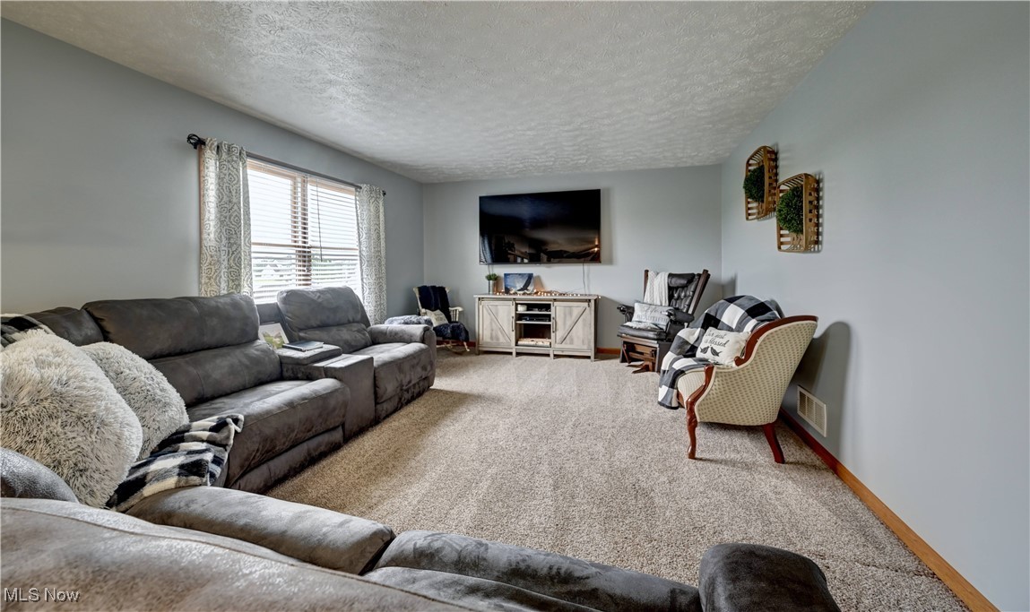 9559 Trail Bottom Road Northwest Dundee, OH 44624 - Photo 13 of 48 Living room with a textured ceiling and carpet