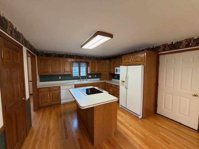 5897 Country Meadow Lane Clinton, IL 61727 - Photo 15 of 59 a kitchen with granite countertop a refrigerator a sink dishwasher and wooden cabinets with wooden floor