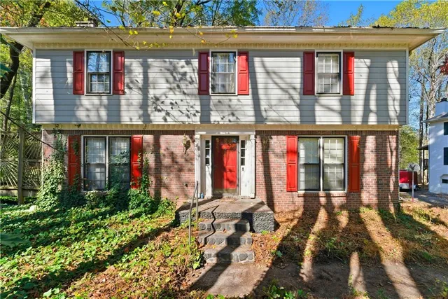 a view of tall brick building