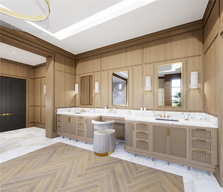 616 Bougainvillea Road Naples, FL 34102 - Photo 12 of 21 Bathroom with double vanity and wooden walls