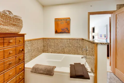 a bathroom with a bathtub and a shower