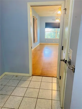 a view of a room with a window