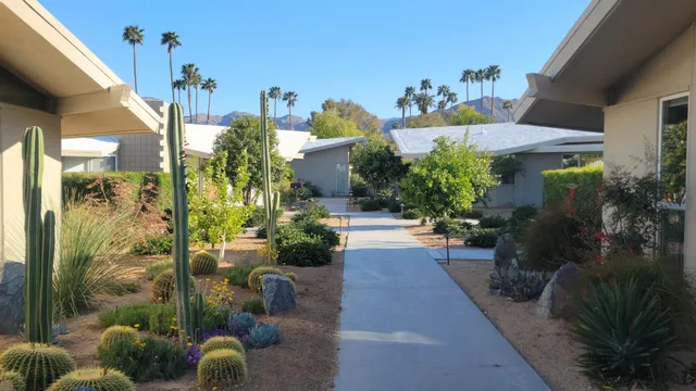 a view of a porch with chairs and potted plants