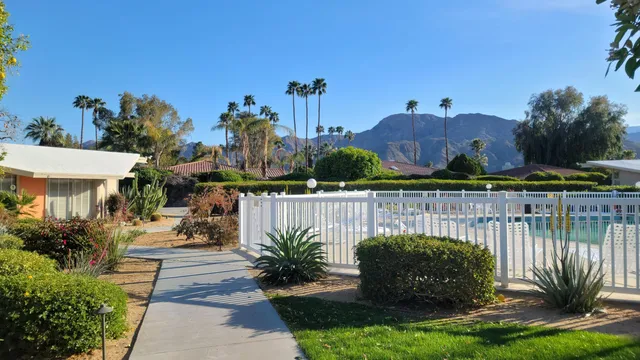 a view of a house with a yard and potted plants