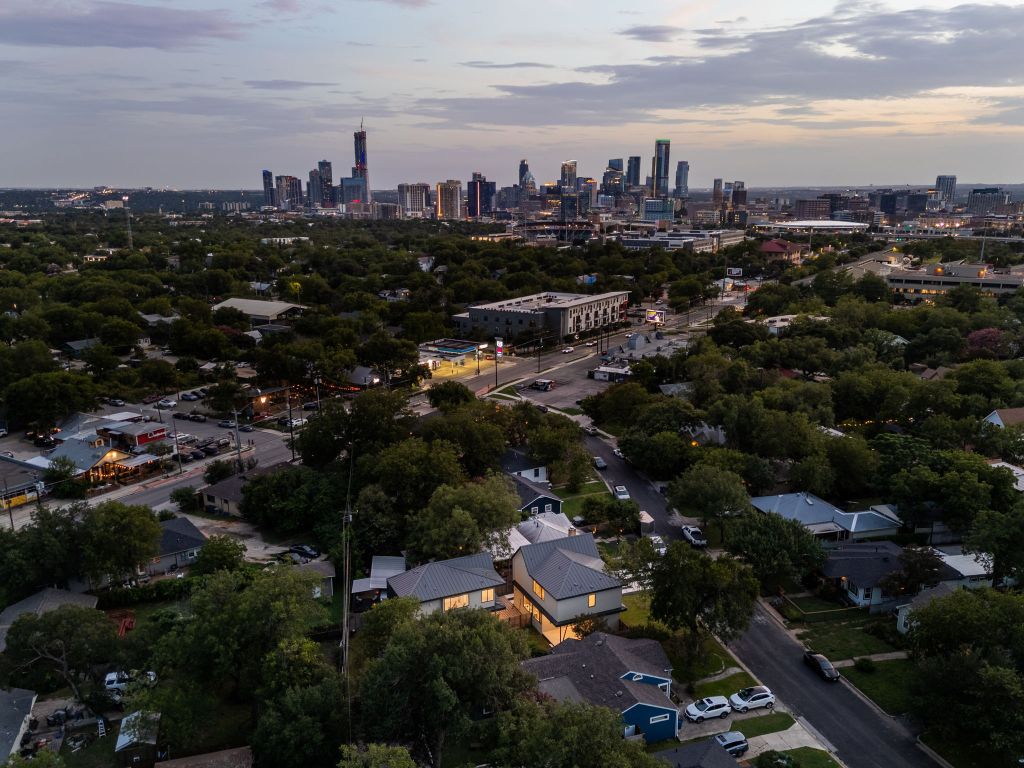 2903 Breeze Terrace, Unit 2 Austin, TX 78722 - Photo 33 of 36 Aerial view at dusk of a skyline view