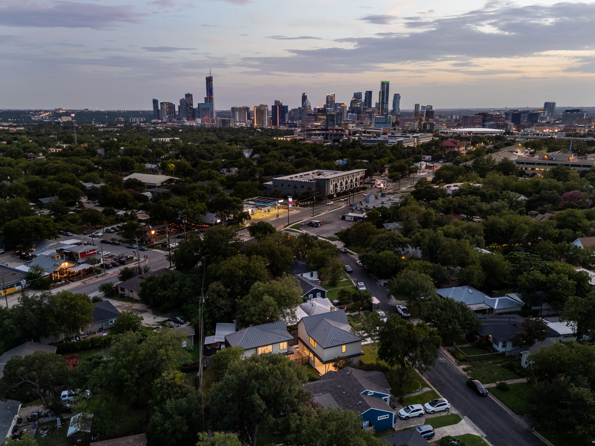 2903 Breeze Terrace, Unit 2 Austin, TX 78722 - Photo 34 of 36 Aerial view at dusk of a skyline view
