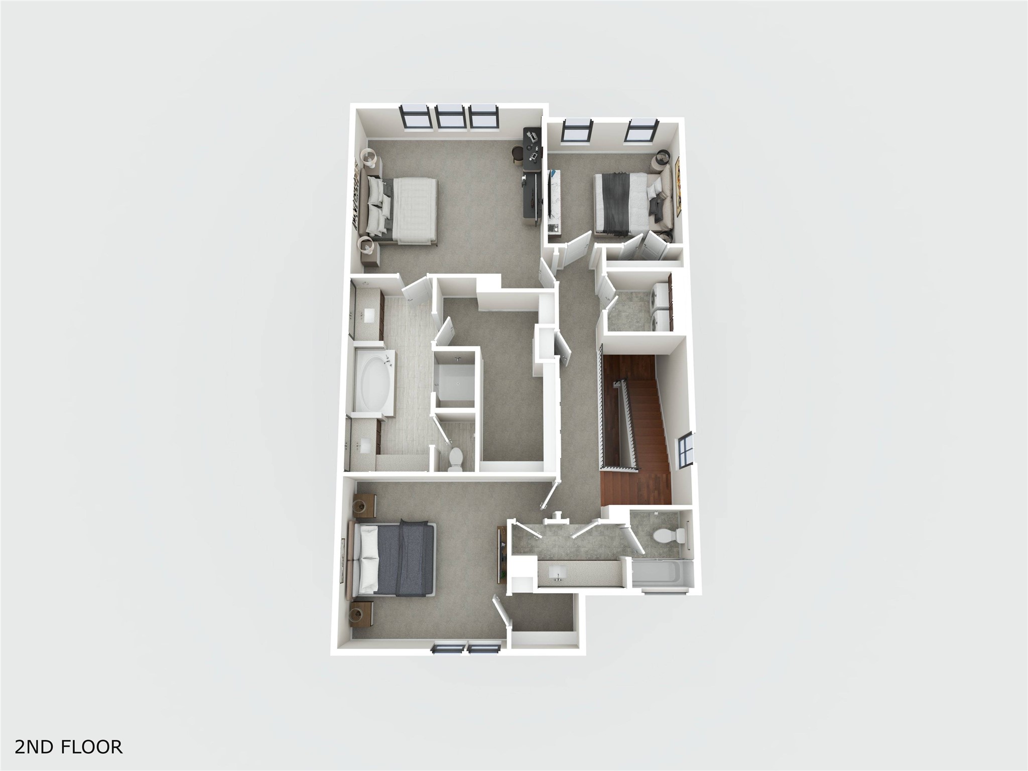 5749 Larkin Street Houston, TX 77007 - Photo 35 of 35 This is a 3D virtually staged floor plan of the second floor.