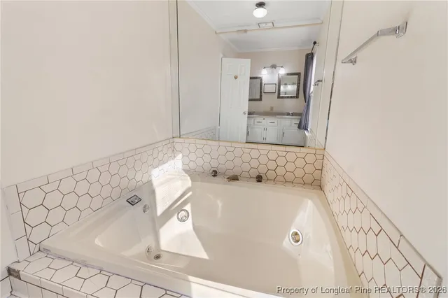 a bathroom with a bathtub and shower