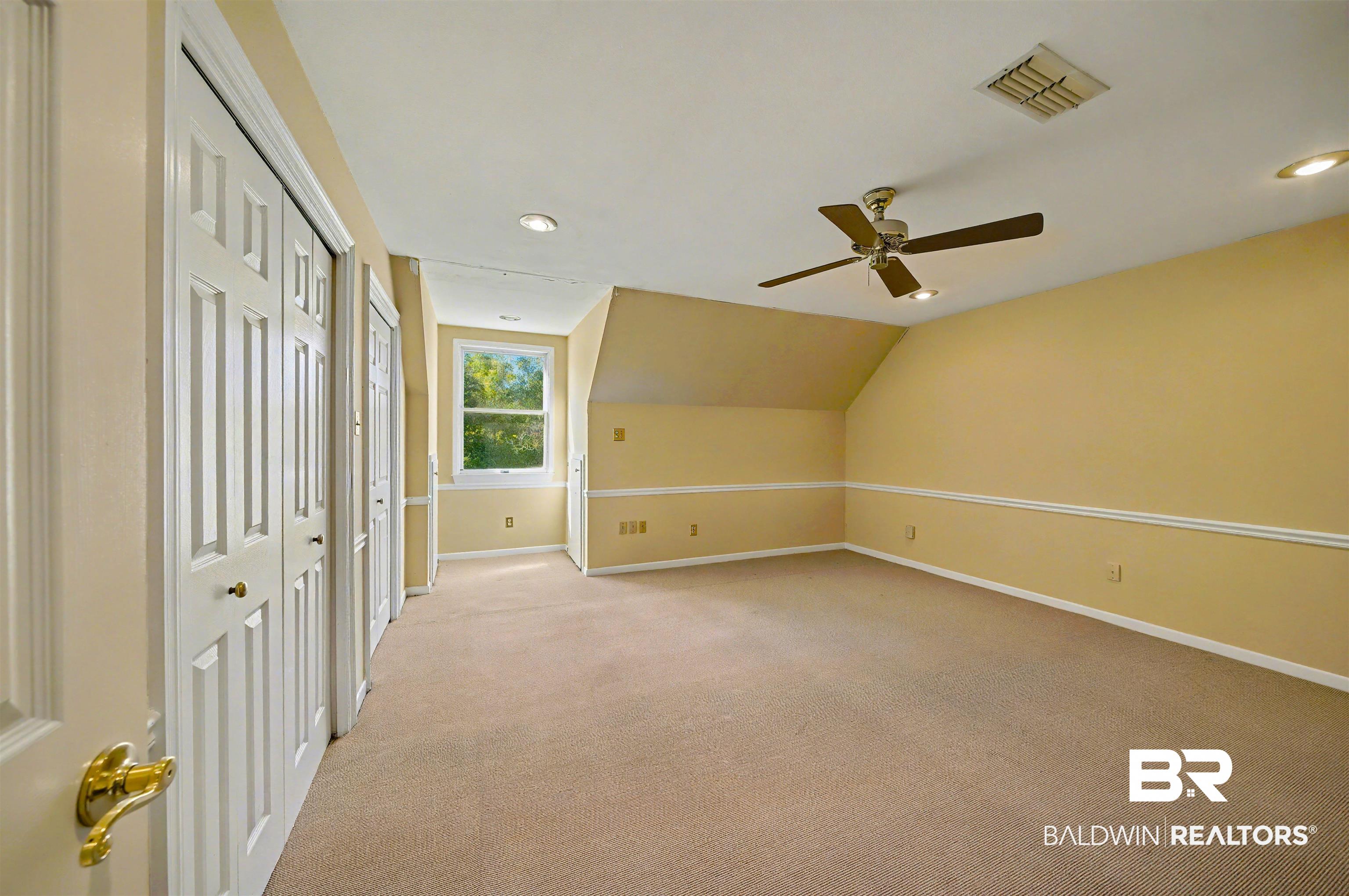 15810 County Road 73 Foley, AL 36535 - Photo 35 of 56 Bonus room with light carpet, lofted ceiling, recessed lighting, and ceiling fan