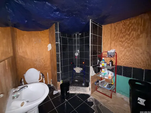 a view of a car in garage