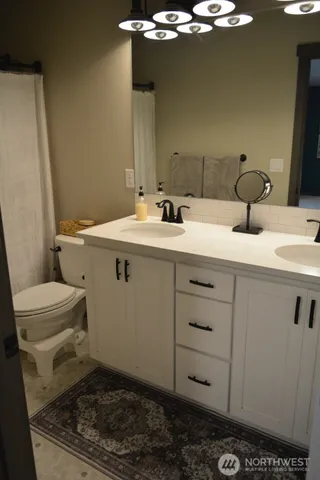 a bathroom with a sink toilet and vanity