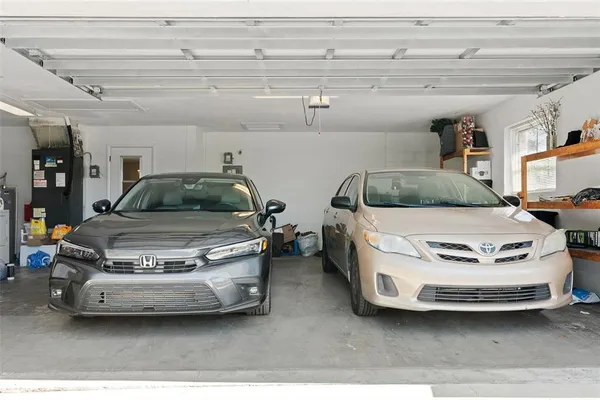 a car parked in a garage