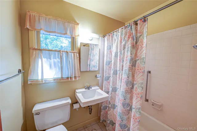 a bathroom with a shower and a toilet