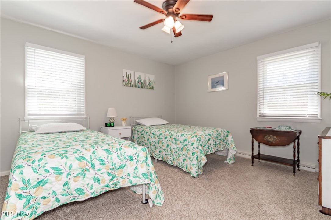 10495 Mulberry Road Chardon, OH 44024 - Photo 20 of 48 Bedroom with a ceiling fan, light carpet, baseboards, and multiple windows
