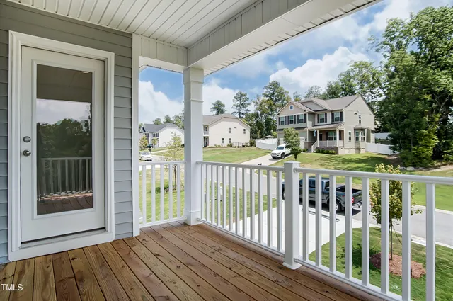 a view of a building from a balcony