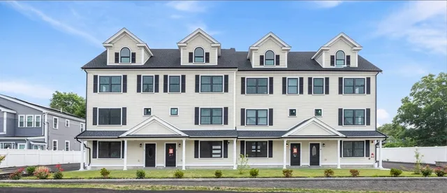 a front view of residential houses