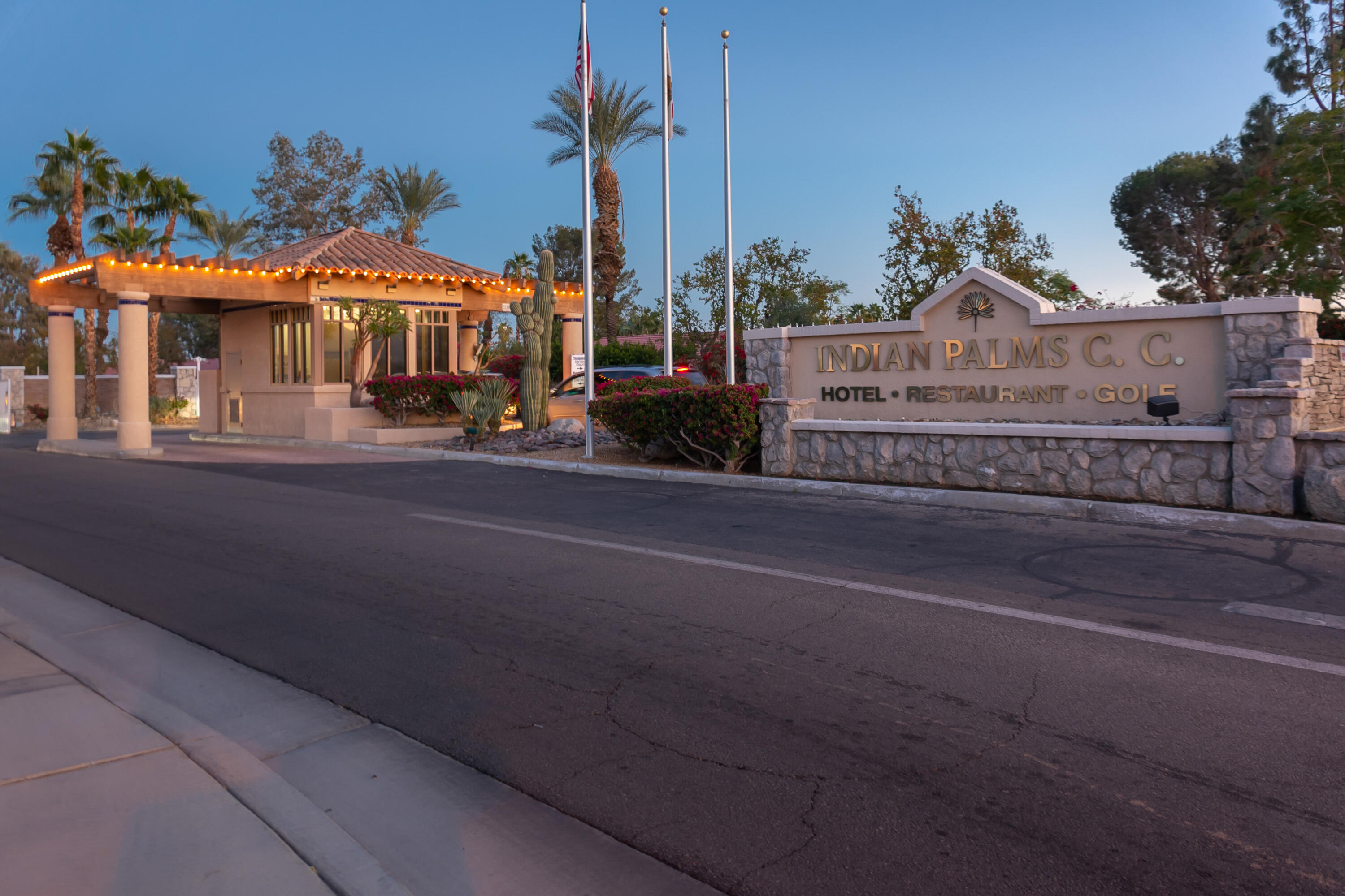 a view of a street with sitting area