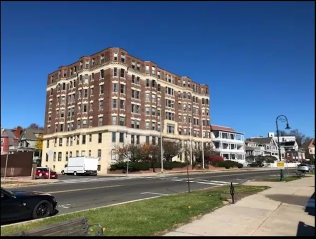 a view of a tall building