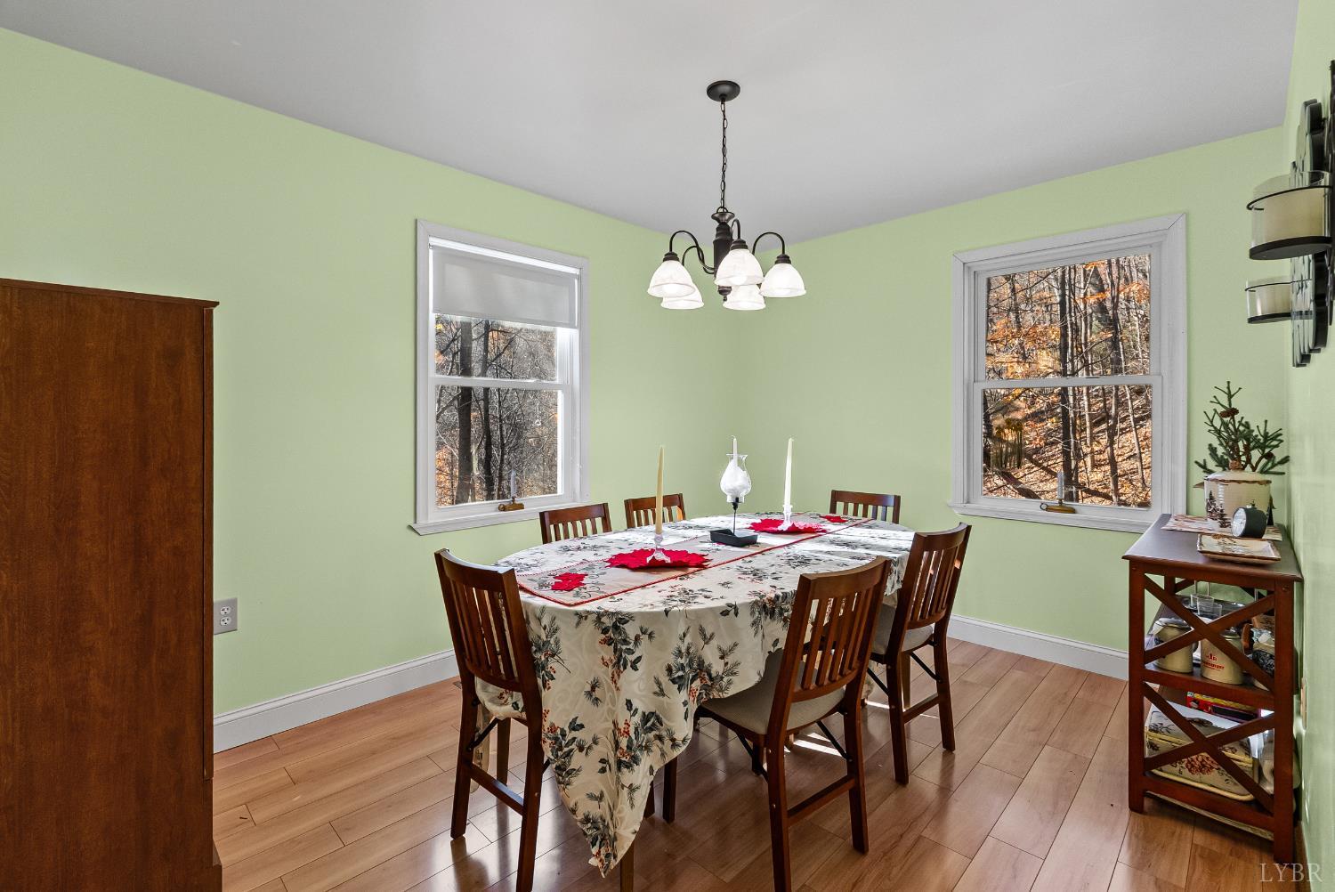 371 Hawks Nest Road Monroe, VA 24574 - Photo 18 of 51 a dining room with furniture a chandelier and wooden floor