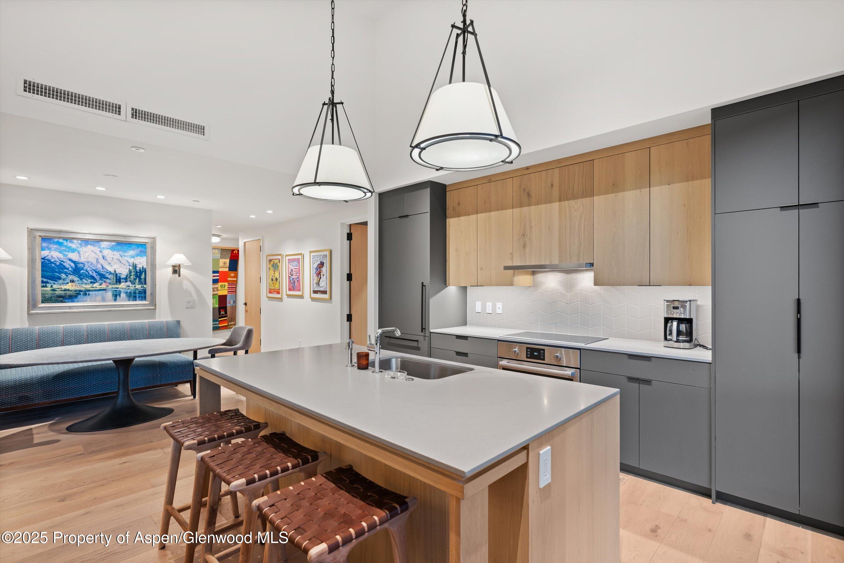 119 Wood Road, Unit 601 Snowmass Village, CO 81615 - Photo 8 of 20 a kitchen with stainless steel appliances a stove a sink and a refrigerator