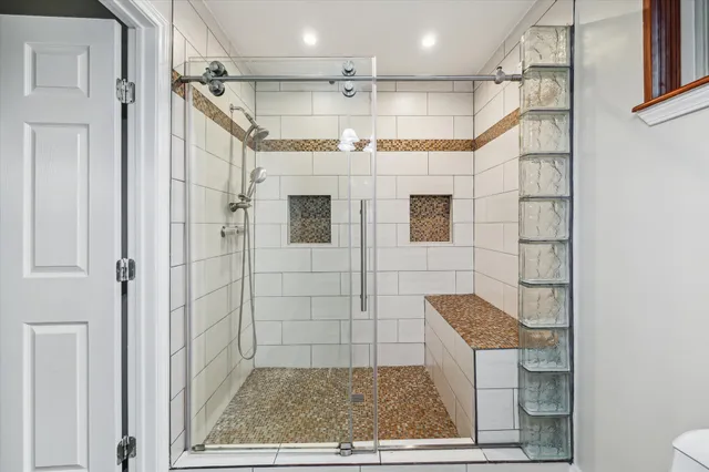 a bathroom with a shower