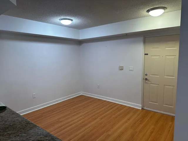 an empty room with wooden floor and closet