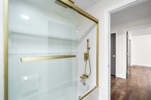 a bathroom with a shower