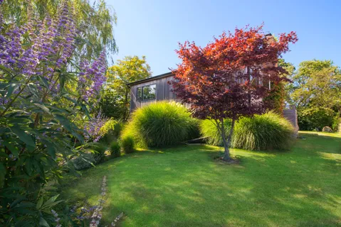 a backyard of a house with lots of green space