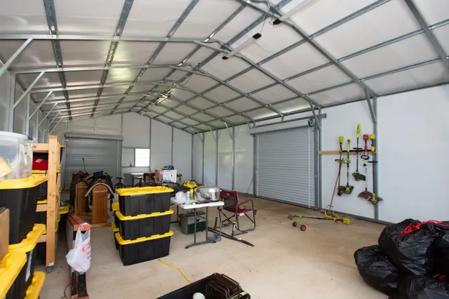 a view of a lake with green space