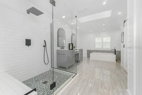 a bathroom with a bathtub