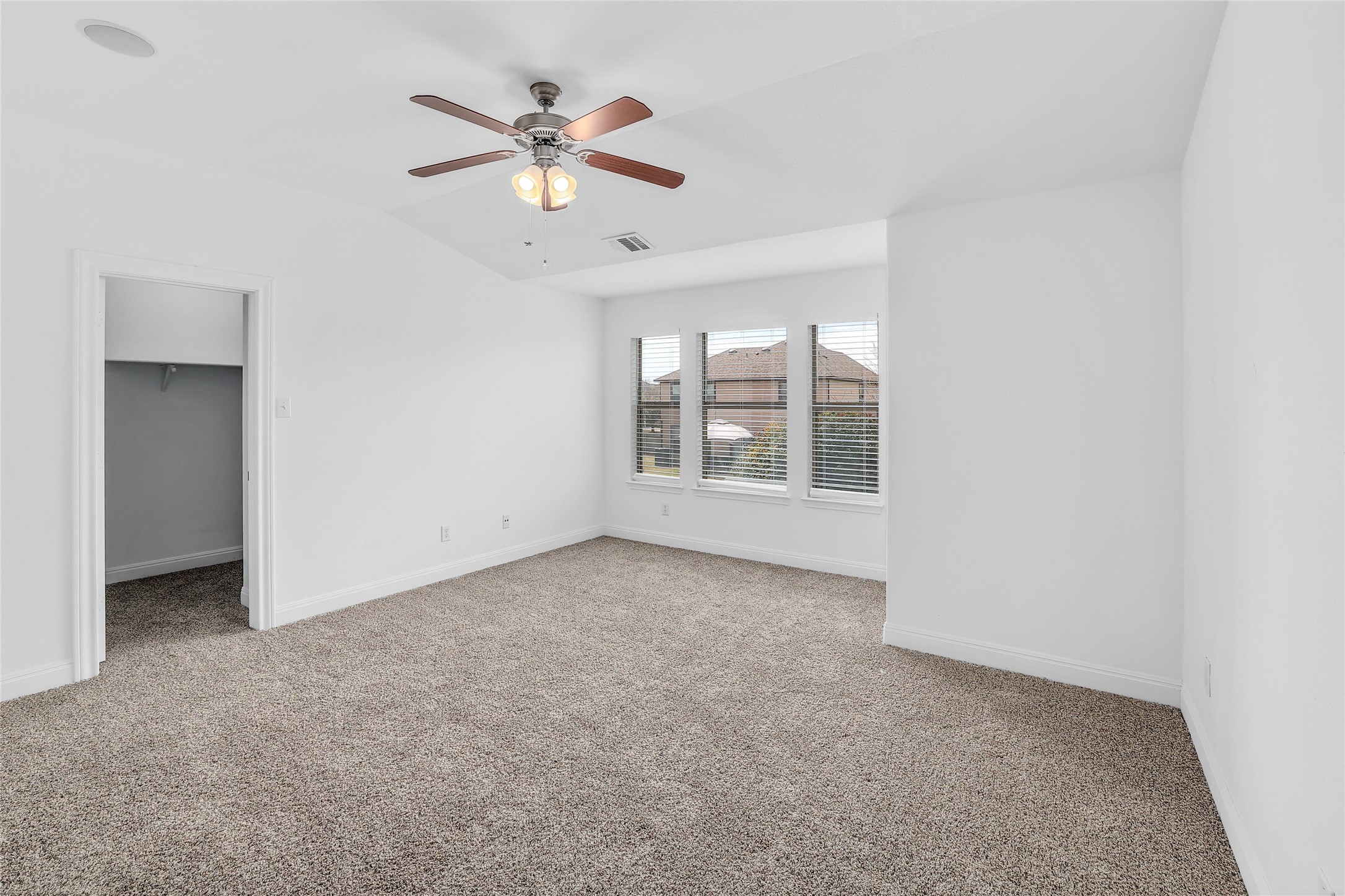 203 Ran Road Leander, TX 78641 - Photo 16 of 31 Plush carpeting and a tray ceiling frame this comfortable space with a walk in closet.