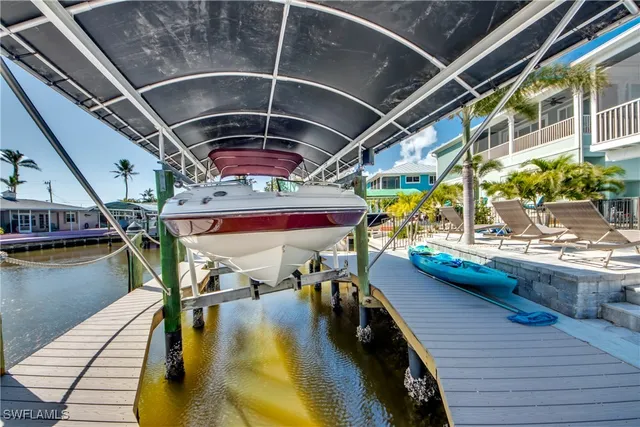a view of a swimming pool with a patio