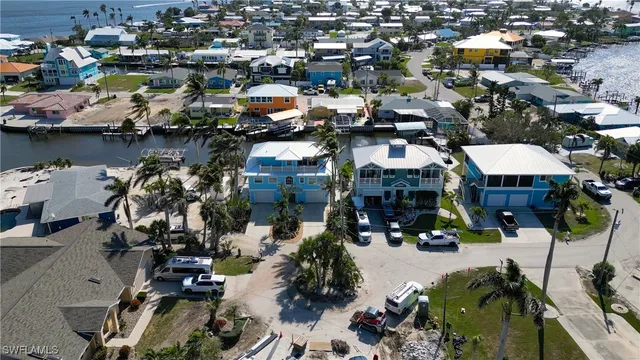a view of a lake with building