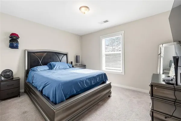 a bedroom with a bed and a tv